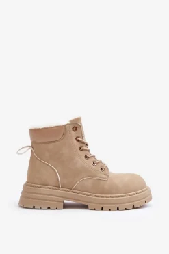 Sale Boto Damskie Trapery Ocieplane Futerkiem Beżowe Fenan