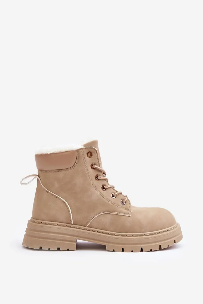 Sale Boto Damskie Trapery Ocieplane Futerkiem Beżowe Fenan