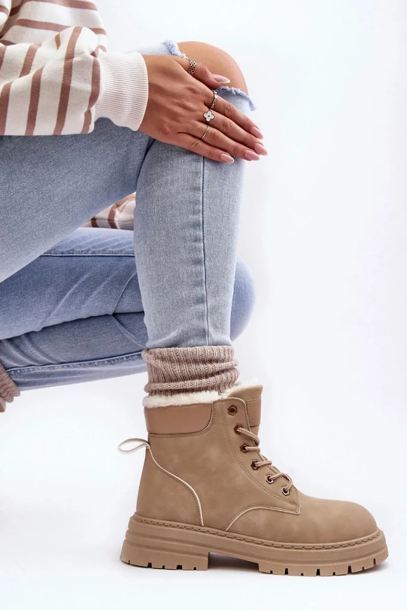 Sale Boto Damskie Trapery Ocieplane Futerkiem Beżowe Fenan