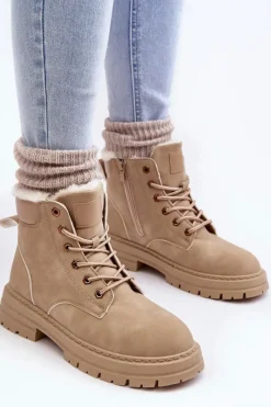 Sale Boto Damskie Trapery Ocieplane Futerkiem Beżowe Fenan
