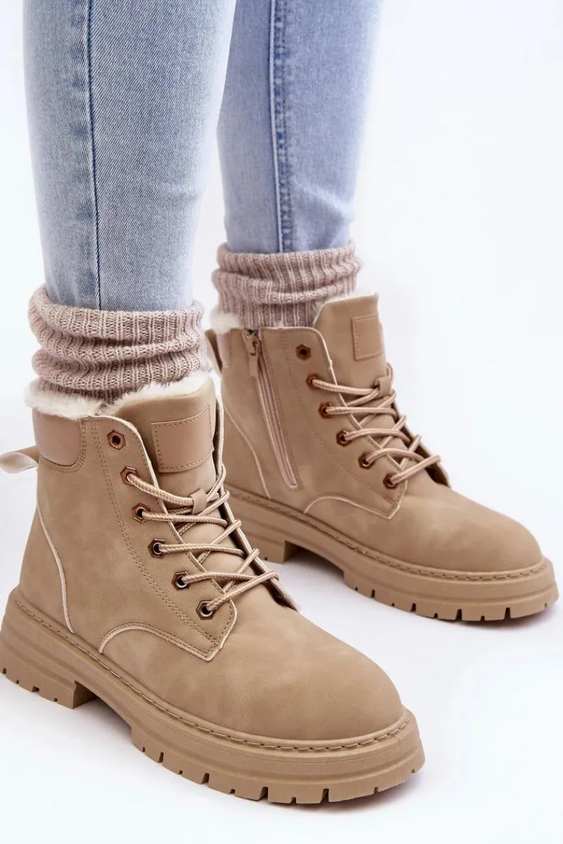 Sale Boto Damskie Trapery Ocieplane Futerkiem Beżowe Fenan