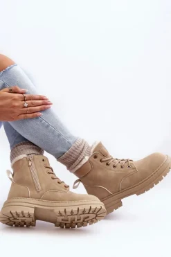 Sale Boto Damskie Trapery Ocieplane Futerkiem Beżowe Fenan
