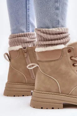 Sale Boto Damskie Trapery Ocieplane Futerkiem Beżowe Fenan