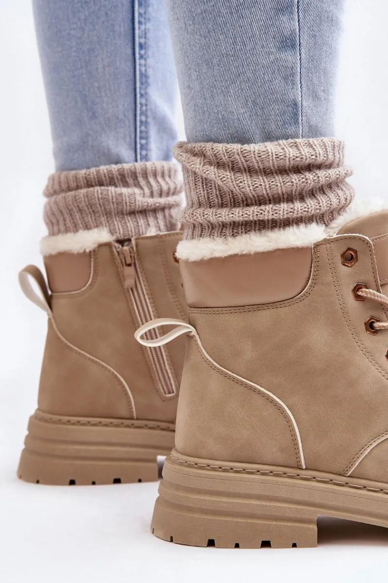 Sale Boto Damskie Trapery Ocieplane Futerkiem Beżowe Fenan