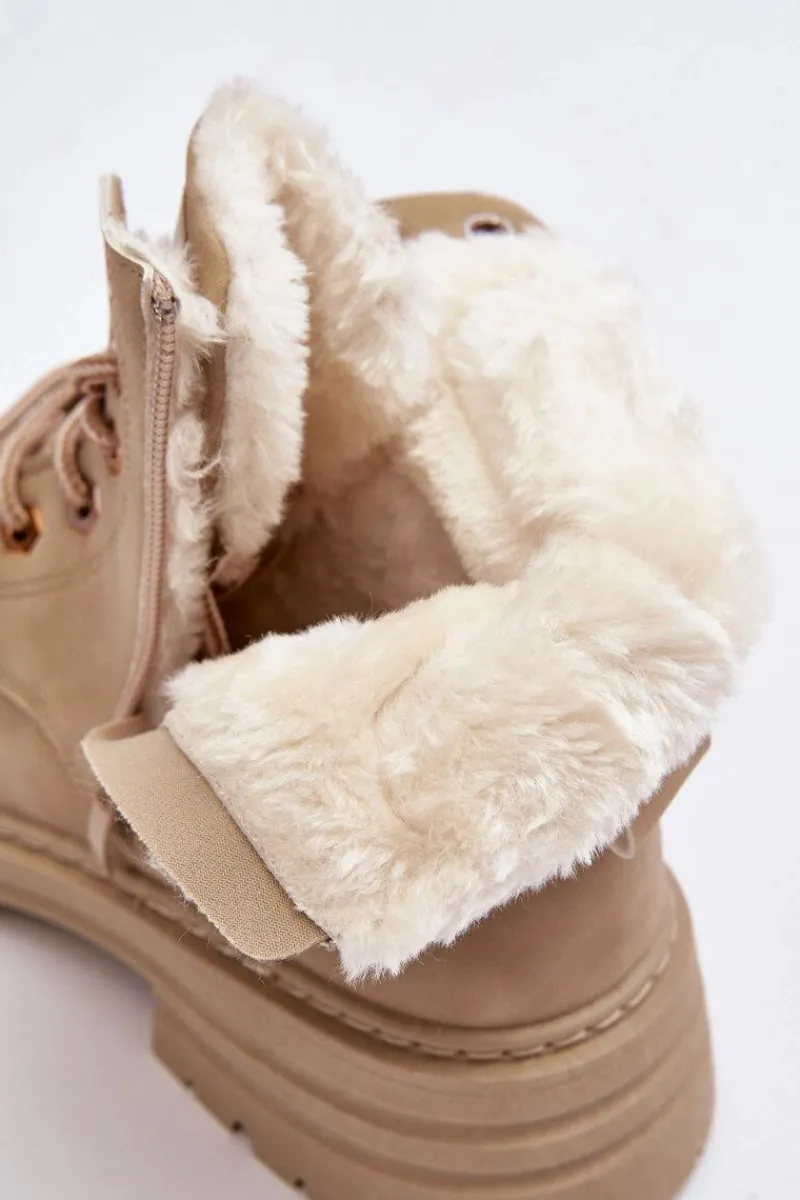Sale Boto Damskie Trapery Ocieplane Futerkiem Beżowe Fenan