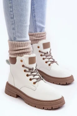 Damskie Trapery|Botki Sznurowane>Boto Damskie Trapery Ocieplane Futerkiem Białe Fenan