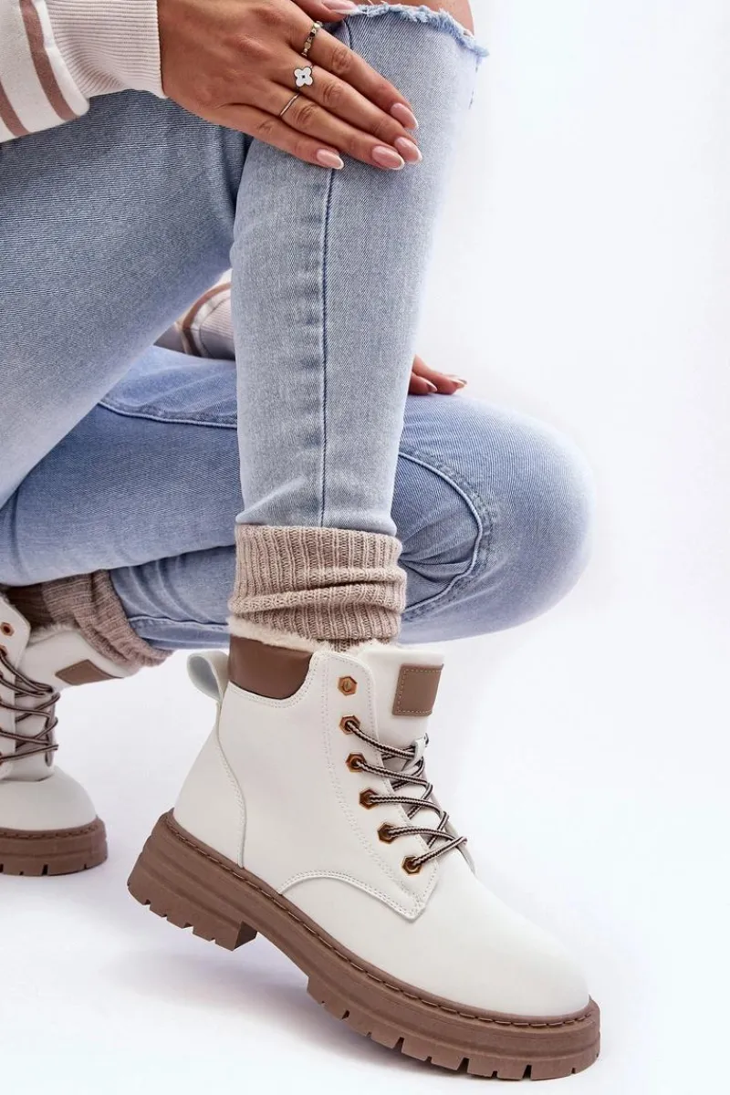 Damskie Trapery|Botki Sznurowane>Boto Damskie Trapery Ocieplane Futerkiem Białe Fenan