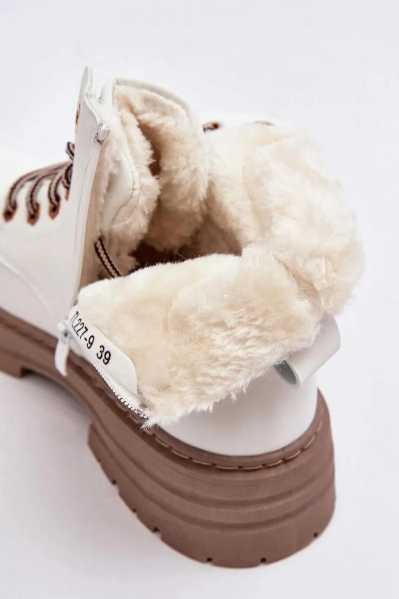 Damskie Trapery|Botki Sznurowane>Boto Damskie Trapery Ocieplane Futerkiem Białe Fenan
