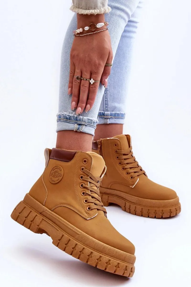 Botki Ocieplane|Damskie Trapery>Boto Damskie Trapery Skórzane Na Platformie Brązowe Calys