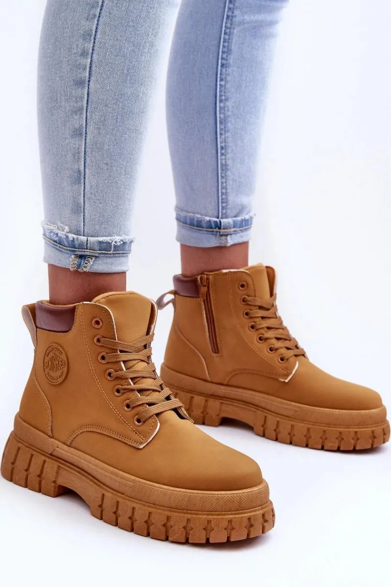 Botki Ocieplane|Damskie Trapery>Boto Damskie Trapery Skórzane Na Platformie Brązowe Calys