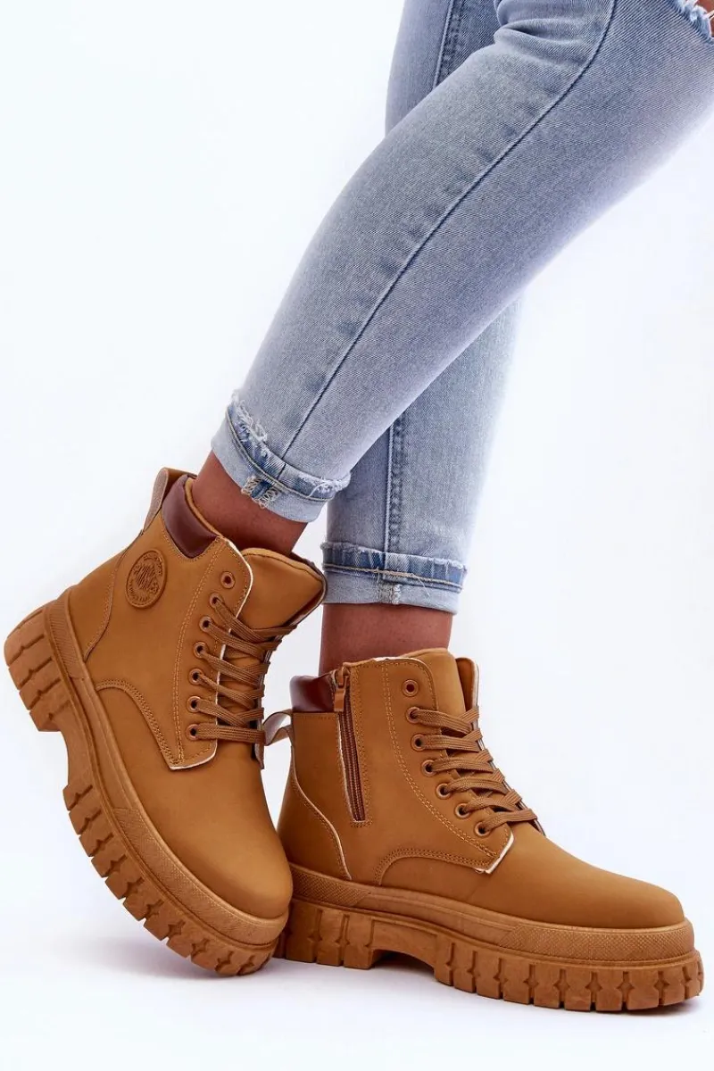 Botki Ocieplane|Damskie Trapery>Boto Damskie Trapery Skórzane Na Platformie Brązowe Calys