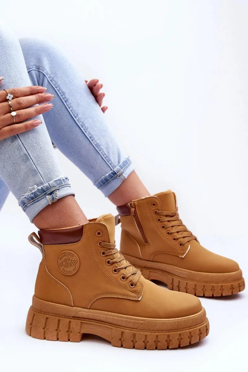 Botki Ocieplane|Damskie Trapery>Boto Damskie Trapery Skórzane Na Platformie Brązowe Calys