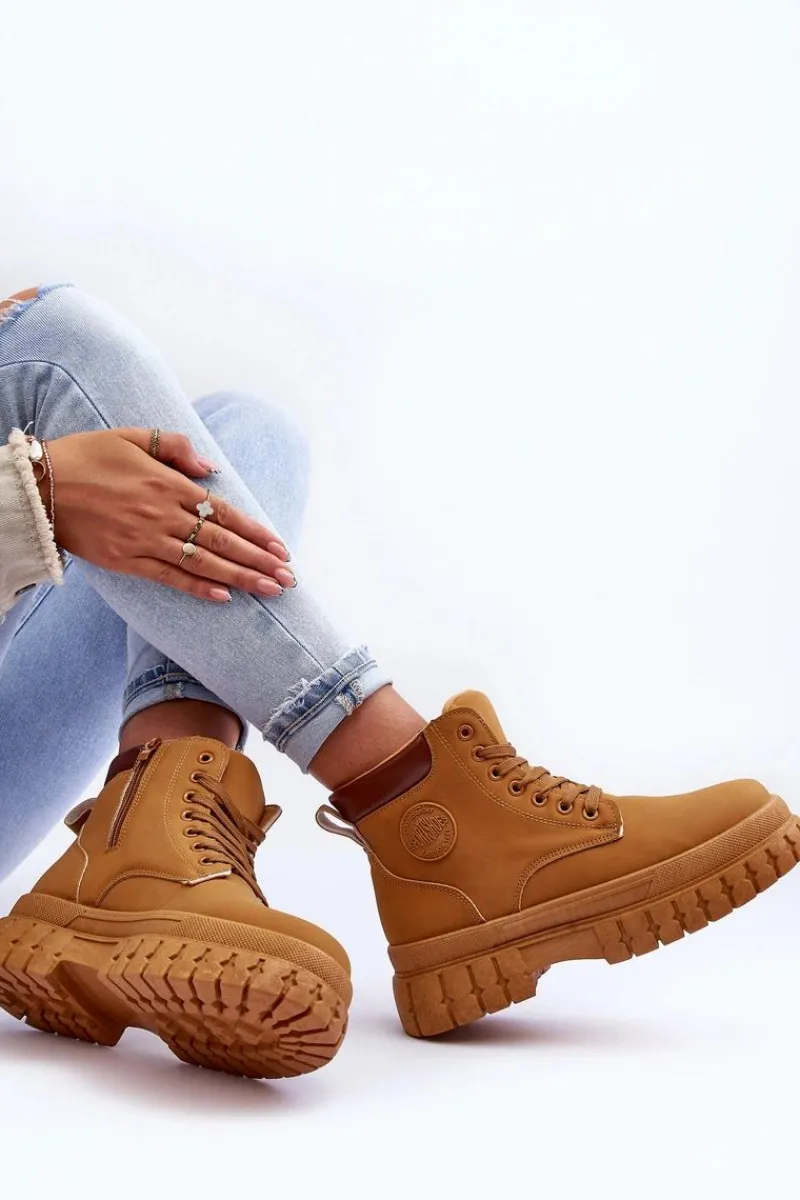 Botki Ocieplane|Damskie Trapery>Boto Damskie Trapery Skórzane Na Platformie Brązowe Calys