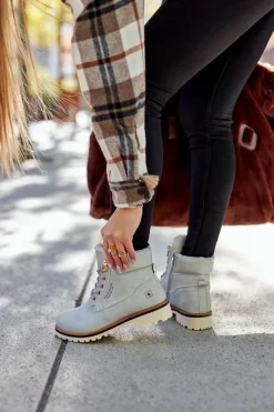 Online Damskie Trapery Timberki Z Ociepleniem Jasno Szare Tiempo Damskie Botki Ocieplane|Damskie Trapery