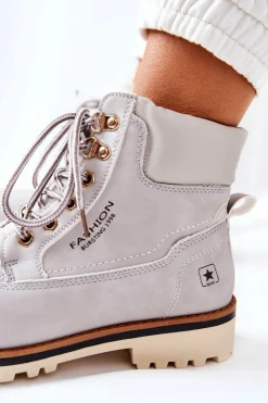 Online Damskie Trapery Timberki Z Ociepleniem Jasno Szare Tiempo Damskie Botki Ocieplane|Damskie Trapery