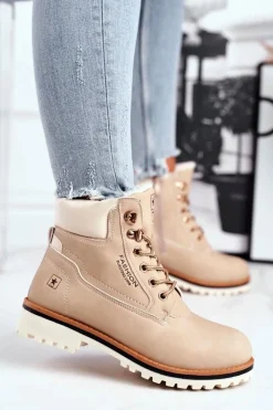 Online Evento Damskie trapery timberki z ociepleniem beżowe Tiempo Beżowy