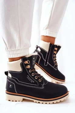 Outlet Damskie Trapery Timberki Z Ociepleniem Czarne Tiempo Damskie Botki Ocieplane|Damskie Trapery