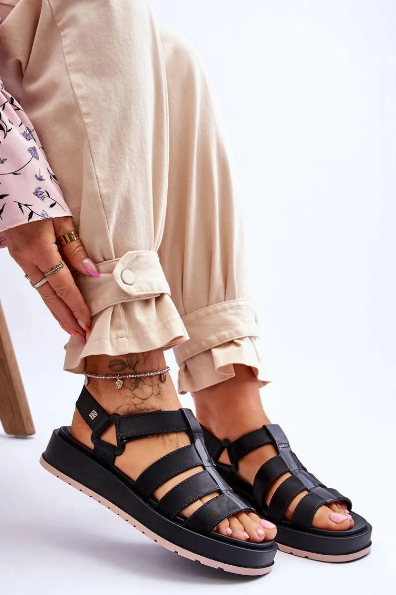 Online Damskie Wegańskie Sandały Na Rzepy JJ285017 Czarne Damskie Sandały Gumowe|Sandały Płaskie