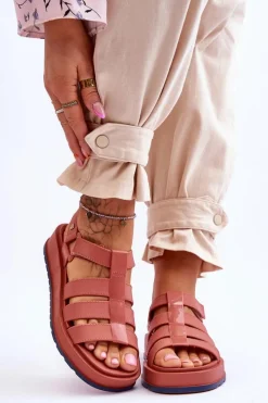 Sandały Gumowe|Sandały Płaskie>ZAXY Damskie Wegańskie Sandały Na Rzepy JJ285016 Brudny Róż