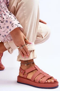 Sandały Gumowe|Sandały Płaskie>ZAXY Damskie Wegańskie Sandały Na Rzepy JJ285016 Brudny Róż