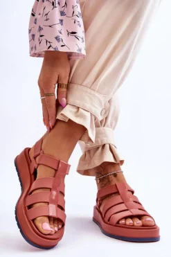 Sandały Gumowe|Sandały Płaskie></noscript>ZAXY Damskie Wegańskie Sandały Na Rzepy JJ285016 Brudny Róż