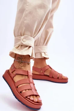 Sandały Gumowe|Sandały Płaskie></noscript>ZAXY Damskie Wegańskie Sandały Na Rzepy JJ285016 Brudny Róż