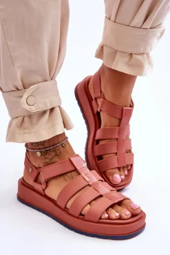 Sandały Gumowe|Sandały Płaskie></noscript>ZAXY Damskie Wegańskie Sandały Na Rzepy JJ285016 Brudny Róż