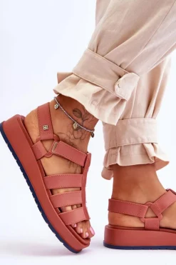 Sandały Gumowe|Sandały Płaskie></noscript>ZAXY Damskie Wegańskie Sandały Na Rzepy JJ285016 Brudny Róż