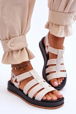 Sandały Gumowe|Sandały Płaskie>ZAXY Damskie Wegańskie Sandały Na Rzepy JJ285015 Jasnobeżowe Beżowy