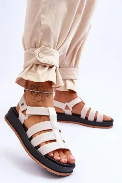 Sandały Gumowe|Sandały Płaskie></noscript>ZAXY Damskie Wegańskie Sandały Na Rzepy JJ285015 Jasnobeżowe Beżowy