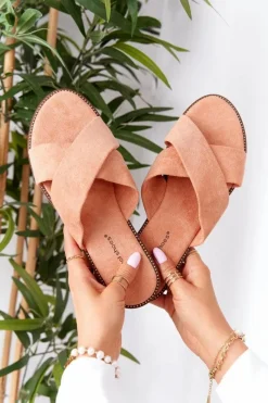 Damskie Welurowe Klapki Brzoskwiniowe Edesa Damskie Klapki Damskie Klasyczne