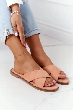 Damskie Welurowe Klapki Brzoskwiniowe Edesa Damskie Klapki Damskie Klasyczne