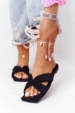 Hot Boto Damskie Welurowe Klapki Czarne Vanilla Sky