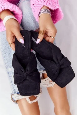 Hot Boto Damskie Welurowe Klapki Czarne Vanilla Sky