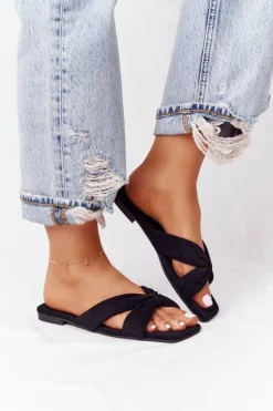 Hot Boto Damskie Welurowe Klapki Czarne Vanilla Sky