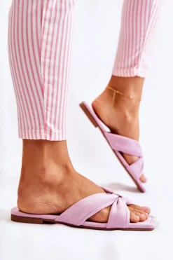 Outlet Boto Damskie Welurowe Klapki Jasnofioletowe Vanilla Sky