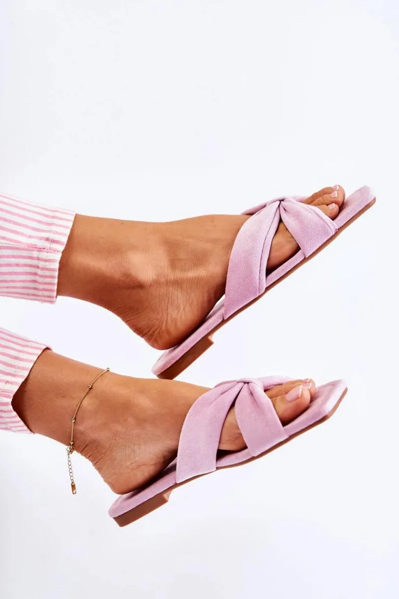 Outlet Boto Damskie Welurowe Klapki Jasnofioletowe Vanilla Sky