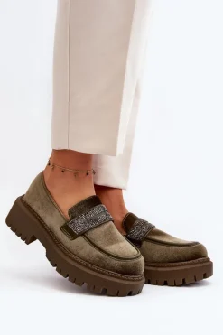 Mokasyny Na Platformie|Mokasyny Damskie Zamszowe>Boto Damskie Welurowe Mokasyny Z Ozdobą Ciemnozielone Wendreda