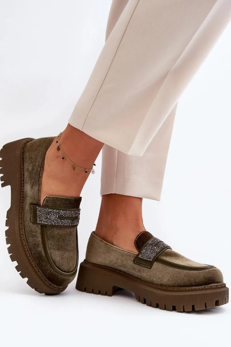Mokasyny Na Platformie|Mokasyny Damskie Zamszowe>Boto Damskie Welurowe Mokasyny Z Ozdobą Ciemnozielone Wendreda