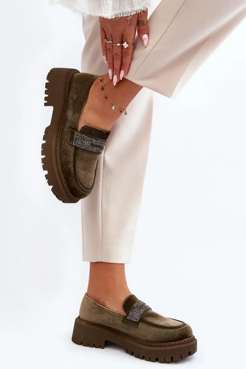 Mokasyny Na Platformie|Mokasyny Damskie Zamszowe>Boto Damskie Welurowe Mokasyny Z Ozdobą Ciemnozielone Wendreda