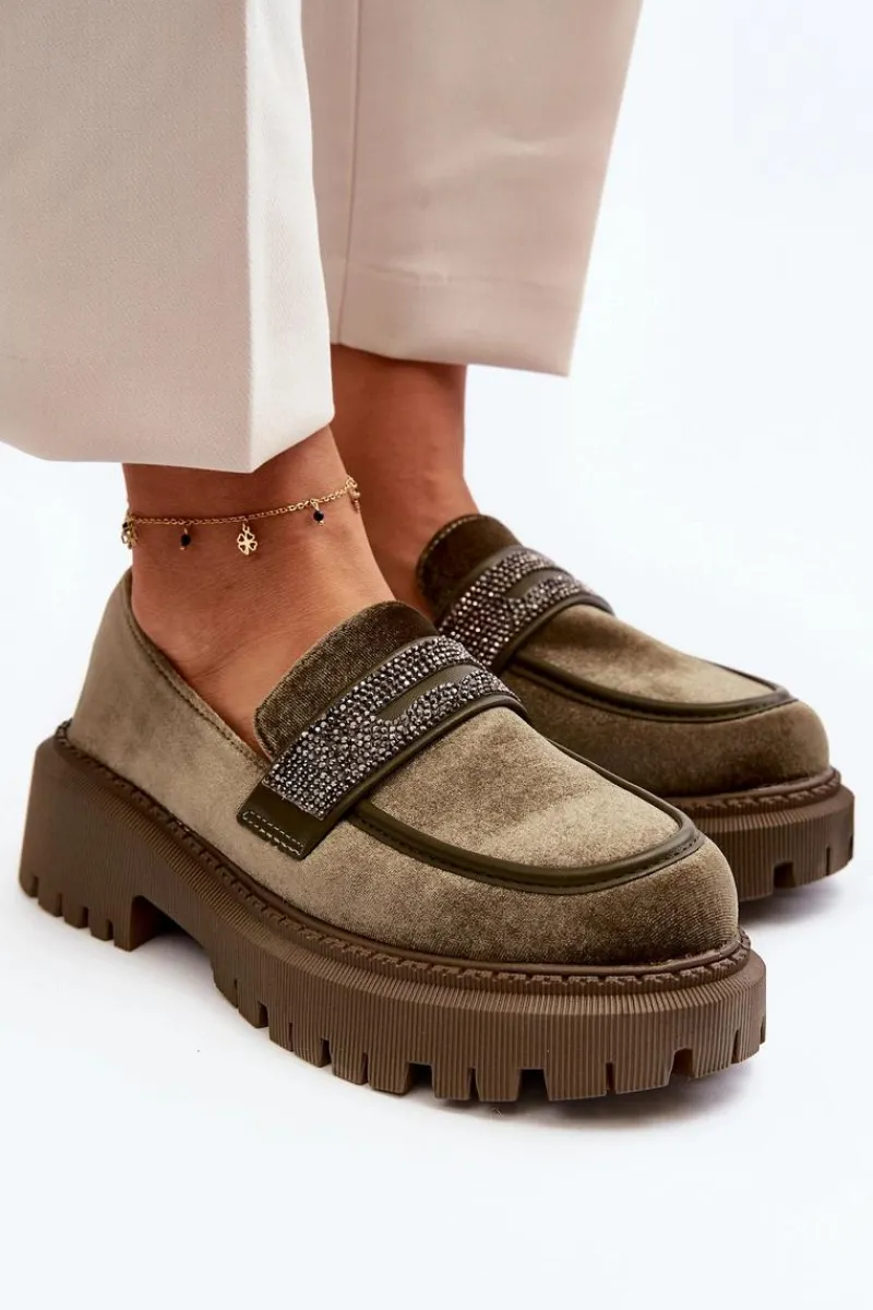 Mokasyny Na Platformie|Mokasyny Damskie Zamszowe>Boto Damskie Welurowe Mokasyny Z Ozdobą Ciemnozielone Wendreda