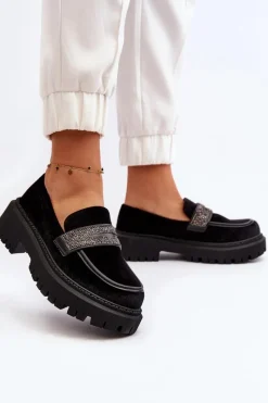 Hot Damskie Welurowe Mokasyny Z Ozdobą Czarne Wendreda Damskie Mokasyny Na Platformie|Mokasyny Damskie Zamszowe