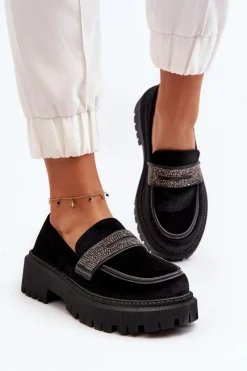 Hot Damskie Welurowe Mokasyny Z Ozdobą Czarne Wendreda Damskie Mokasyny Na Platformie|Mokasyny Damskie Zamszowe
