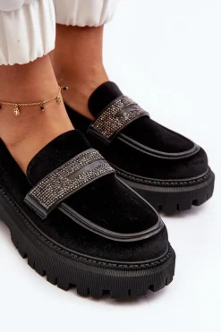Hot Damskie Welurowe Mokasyny Z Ozdobą Czarne Wendreda Damskie Mokasyny Na Platformie|Mokasyny Damskie Zamszowe