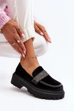 Hot Damskie Welurowe Mokasyny Z Ozdobą Czarne Wendreda Damskie Mokasyny Na Platformie|Mokasyny Damskie Zamszowe
