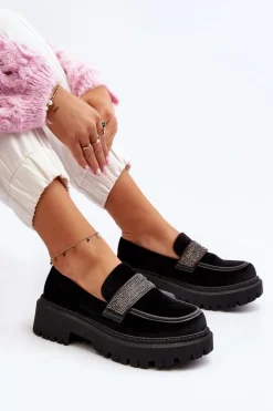Hot Damskie Welurowe Mokasyny Z Ozdobą Czarne Wendreda Damskie Mokasyny Na Platformie|Mokasyny Damskie Zamszowe