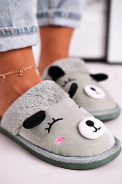 Discount Damskie Welurowe Papcie Z Lamą Zielone Ruddy Damskie Kapcie Klasyczne