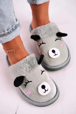 Discount Damskie Welurowe Papcie Z Lamą Zielone Ruddy Damskie Kapcie Klasyczne