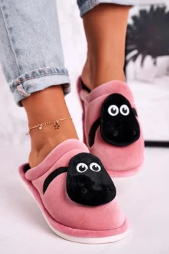 Discount Boto Damskie Welurowe Papcie Z Owieczką Pudrowy Róż Charlie