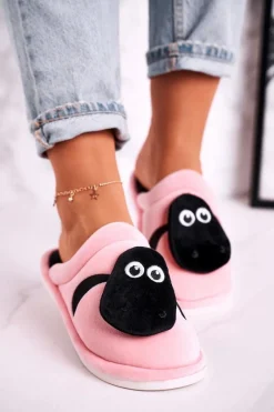 Kapcie Klasyczne>Boto Damskie Welurowe Papcie Z Owieczką Różowe Charlie